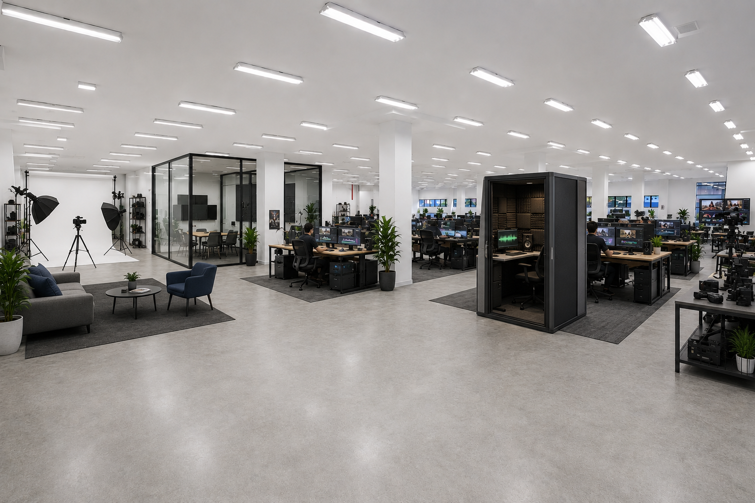 Example fit-out: media and content production studio with editing bays